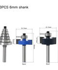 Awesome 3 Pc Quarter Inch Rabbet Router Bit Set With Six Bearings For Smooth Tenon Cutting and Versatile Woodworking Depth Adjustments showing three router bits with 6mm shanks.