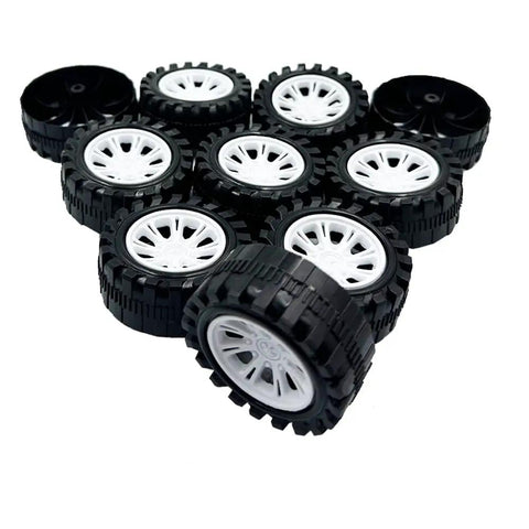 10 Piece RC Car Wheels Set With 2 Point 5mm Shafts And 5 Metal Axles For DIY Builds White Plastic Wheels 51mm Diameter