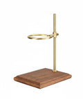 Sturdy Walnut Pour Over Coffee Stand With 360 Rotating Aluminum Arm Universal Dripper Holder For Barista Kitchen Countertop Setup Hella Smooth Daily Brew Routine Vibe, gold and walnut design.