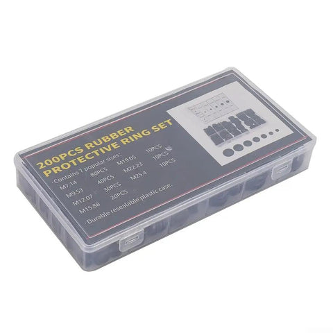 200 Piece Rubber Grommets Assortment Kit With 7 Size Options For Easy Wire Pass-Through In Metal Panels And Frames Includes 14mm, 9.53mm, 12.07mm, 15.88mm, 19.05mm, 22.23mm, 25.40mm Grommets For DIY Auto Electrical And Home Projects in plastic case