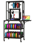 Solid As A Rock 4 Tier Rolling 3D Printer Stand with spools and laptop, ideal for creative workspaces.