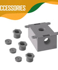 Weatherproof 1 Gang Electrical Outlet Box In Gray Beefed Up For Wet Locations Fits One Half Or Three Quarter Inch Conduit Includes Three Quarter Inch Reducer Bushings And Closure Plugs PVC Construction Corrosion Resistant UL Listed with reducer bushings and closure plugs.