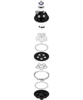 Exploded view of 5 Port Water Valve Kit for in-floor pool cleaning, showing components with 1.5 inch PVC fittings and pressure relief.