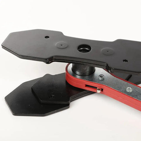 Close-up of 4 In 1 Universal Disc Brake Caliper Tool with 360 Degree Piston Spreaders, showing steel plates and ratchet spreader.