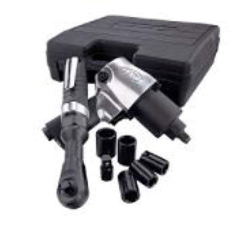 Heavy Duty 1/2 Inch Air Impact Wrench And 3/8 Inch Air Ratchet Combo Kit With 5-Piece Socket Set And Carrying Case Up To 500 Ft-Lbs Max Torque For Pro Grade Performance