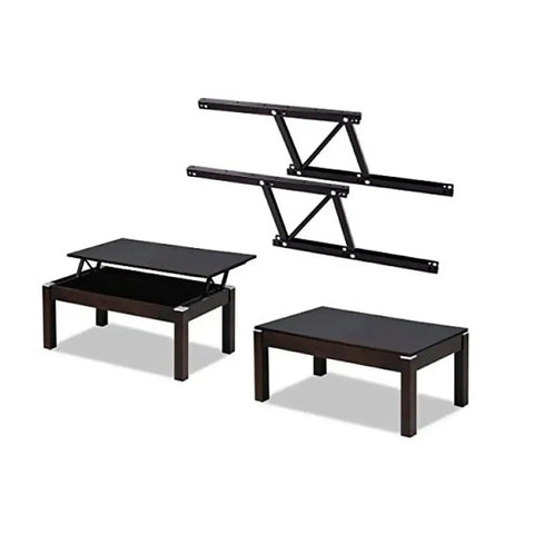 Lift Up Tea Table Hinge Black Foldable With Spring Loaded Lift Mechanism, shown with open and closed positions, sturdy construction.