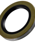 Trailer bearing grease seal ring with brass-colored outer edge and black inner lip