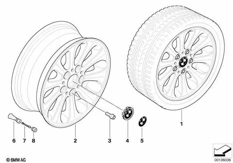 Diagram of BMW Hubcap Replacement 36 13 6 783 536 Black Fits Most Original BMW Wheels For 1 Series 3 Series 5 Series M Models X3 X5 Z4
