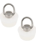 White Round Drain Stopper for Bathtubs and Kitchen Sinks with stainless steel ring for easy hanging storage.