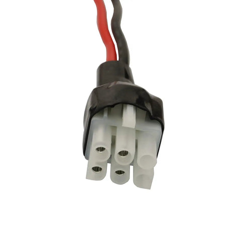 Close-up of 6 Pin 12AWG 30A DC Power Cord connector for Ham Radios, short wave power supply cable, fuse protected, 1m long