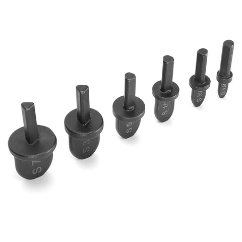 Heavy Duty 6-Piece Pipe Expander Set For Air Con Swaging includes six black swage dies made from high hardness bearing steel.