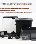 Electric Coffee Portafilter Cleaner With Built In Knock Box For Espresso Stations and accessories on clean background.