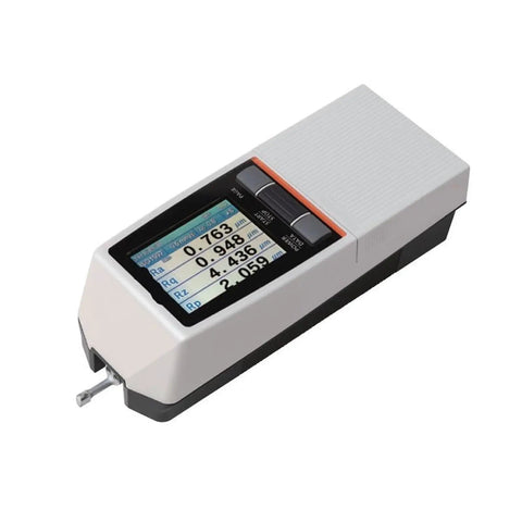 Portable Digital Surface Roughness Tester With Straight Shooting Precision Ra Rz Measurement Gauge showing measurement readings on screen.