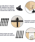 Heavy Duty 12 Foot Sliding Barn Door Hardware Kit For Double Doors With Ultra Quiet Smooth Operation And Easy Install Track System Featuring Basic I Pulley Carbon Steel Frosted Black Finish No Door Included showing installation components and screws.