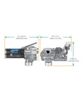 Built Tough 12V Direct Mount Fuel Transfer Pump 15 GPM for gasoline, diesel, kerosene showing dimensions and sturdy design.