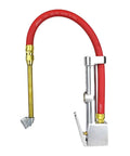 Dual Head Tire Inflator Gauge with 15 Inch Air Hose, Accurate 10-160 PSI Readout, Easy Read Dial, Silver and Red Design