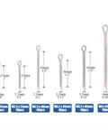 304 Stainless Steel Cotter Pin Clip Assortment Kit 340 Pieces In Six Sizes For Auto Repairs Trucks Lawn Mowers Mechanics Pro Grade Quick Install Fasteners, six sizes shown