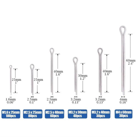 304 Stainless Steel Cotter Pin Clip Assortment Kit 340 Pieces In Six Sizes For Auto Repairs Trucks Lawn Mowers Mechanics Pro Grade Quick Install Fasteners, six sizes shown