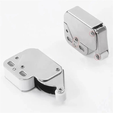 Push To Open Cabinet Latch Locking Device 1 Pack For Easy Access, Sturdy Alloy Gate Lock, shown in two angles