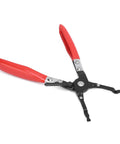 Premium One-Hand Soldering Pliers With Easy Grip Handle For Auto Wire Welding Clamps showing red handles and steel jaws.