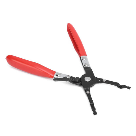 Premium One-Hand Soldering Pliers With Easy Grip Handle For Auto Wire Welding Clamps showing red handles and steel jaws.