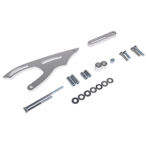 Kick Your Hot Rod Build Up For Real With This CNC Machined 6061-T6 Aluminum Billet Power Steering Bracket Kit Designed for Ford SBF Engines Like The Classic 289, 302 Or 351W To Hold A Saginaw Pump In Place. Silver billet power steering bracket kit with bolts, washers, and spacers