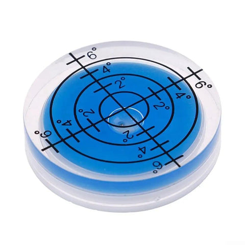 4 Pack 32mm Circular for spirit Level Wear Resistant for acrylic Bubble shown with blue liquid and grid markings for precise measurements.
