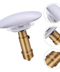 Copper Pop up Bathtub Plug with Bounce Design for Drain Hole, chrome and brass finish, ideal for sink or bathtub use.