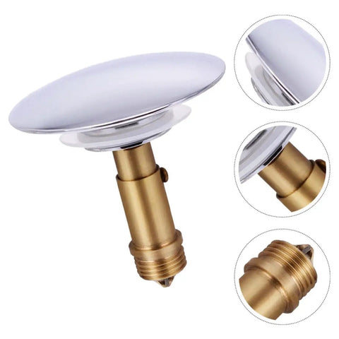 Copper Pop up Bathtub Plug with Bounce Design for Drain Hole, chrome and brass finish, ideal for sink or bathtub use.