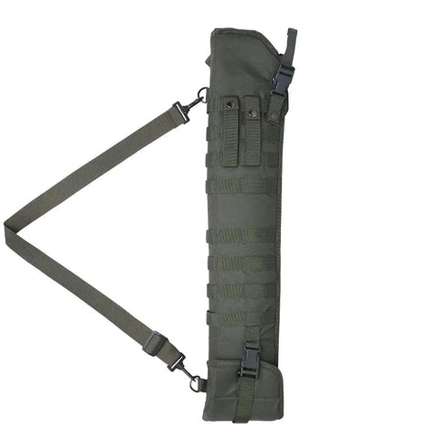 34 Inch Tactical Shotgun Scabbard And Rifle Holster For Shoulder Carry With Ambidextrous PALS Straps D Ring Mount Points And Green 600D Exterior