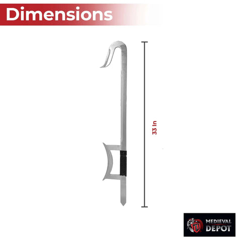 Chinese Hook Swords Set For Wushu And Martial Arts Training, 33 Inch Durable Alloy Blades, side view with dimensions shown