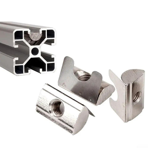 Solar Panel Grounding Nuts Drop-In Style For T Slot Aluminum Extrusion Profiles With 8Mm Groove Heavy Duty carbon steel fasteners next to aluminum profiles.