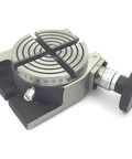 Heavy Duty 4 Inch Cast Iron Rotary Table Built For Milling Machines Delivers Dead On 360 Degree Indexing and Rock Solid Horizontal or Vertical Setup With M6 Clamps Included, angled view.