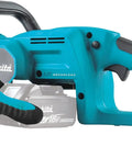 Close-up of XCU11Z 18V LXT Brushless Cordless Chainsaw Tool Only with rear handle and battery slot, blue and black finish
