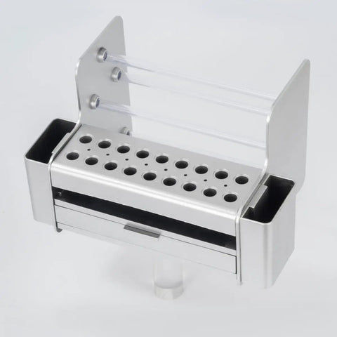Hella Sturdy Desktop Tool Organizer Rack With Smooth Glide Drawer And Open Niches showcasing the smooth slide compartment and steel finish.