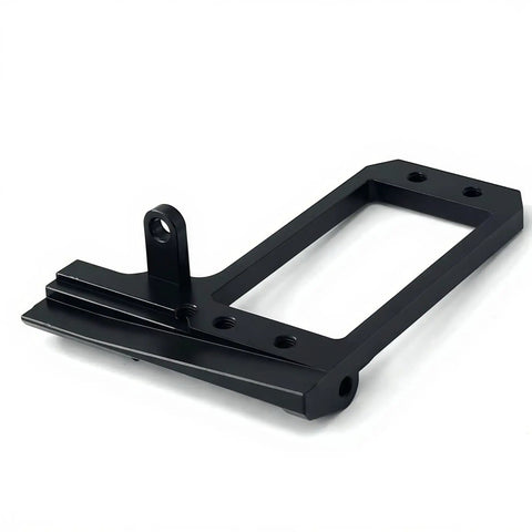 Behind The Axle Servo Mount For 1/10 RC Crawler F10 Portal Axles CNC Aluminum Low CG Front in black aluminum with holes visible