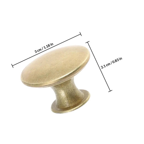 Side view of 6pc Vintage Round Cabinet Knobs Gold Antique Finish With DIY Friendly Easy Install Drawer Pulls For Cabinets, Doors, Wardrobe Universal Fit Durable Kitchen Furniture Hardware, showing size dimensions.