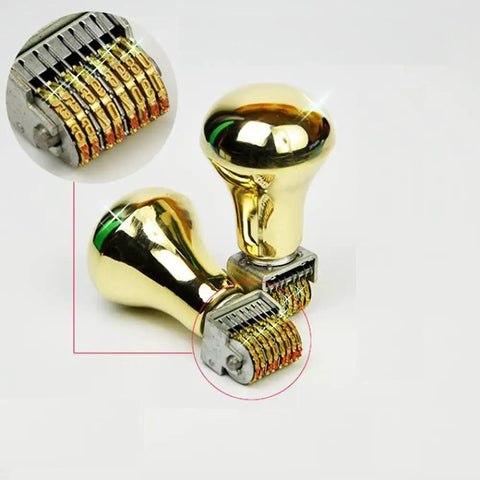 Slick Retro Roller Date Stamp Copper Calendar Marker Ten Wheel Numeric Coder showing brass frame and rolling digits.
