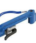 Close-up of Stainless Steel Strapping Tool Set With Spin Tensioner And Cutter Beefy Banding Plier in blue.