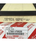 Toyota Engine Air Filter 17801-F0020 Denso Made In USA on box, genuine OEM replacement for Toyota and Lexus vehicles