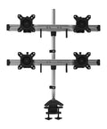 Heavy Duty Dual Monitor Desk Mount Featuring Fluid Mechanical Arms with clamping base and adjustable height.