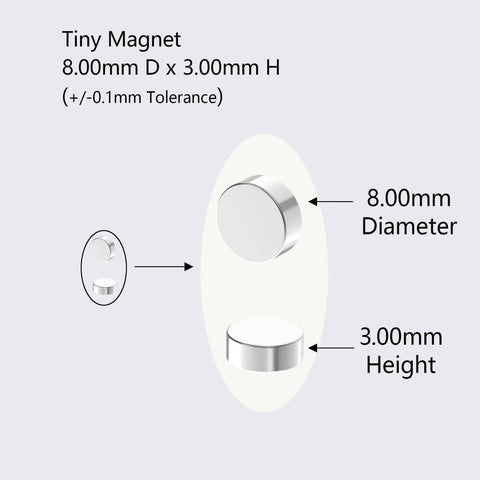 Ultra Strong Small Round Neodymium Magnets 8x3mm N52 Grade 100 Piece Pack for Fridge Whiteboard Craft and Industrial Projects High Hold Power Heavy Duty diagram showing dimensions.