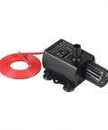 Mini Submersible Aquarium Pump DC 12V 5W Quiet Water Circulation With 3m Head, red cord, copper coil design for pond and fish tank.