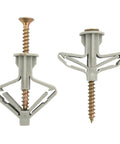 Heavy Duty Drywall Anchor Kit Two Pack With Anti Turn Ribbed Expansion Design For Secure Shelf Mounts In Soft Or Hard Drywall Rust Resistant Self Fasteners For Sturdy Wall Hangs, two gray anchors with screws