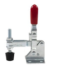Heavy Duty Quick Release Vertical Toggle Clamp For Shop Jigs And Tooling Fixtures with red handle and metal base.