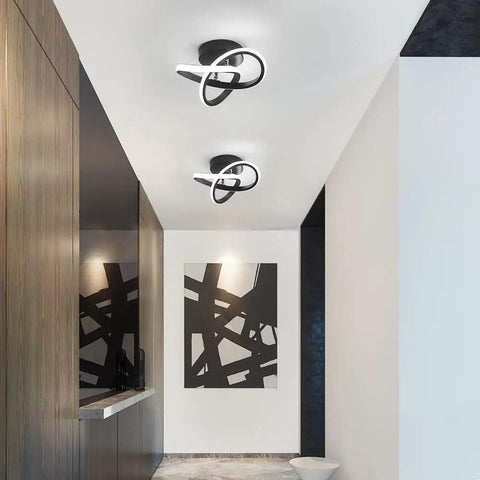 Modern LED Ceiling Light 22W Spiral Design Fixture 6500K Cool White 2000 Lumens Flush Mount for hallways, black finish