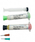 Two Piece Flux Solder Paste Set RMA-223 10cc Soldering Repair Tool with green and red caps and needle tips