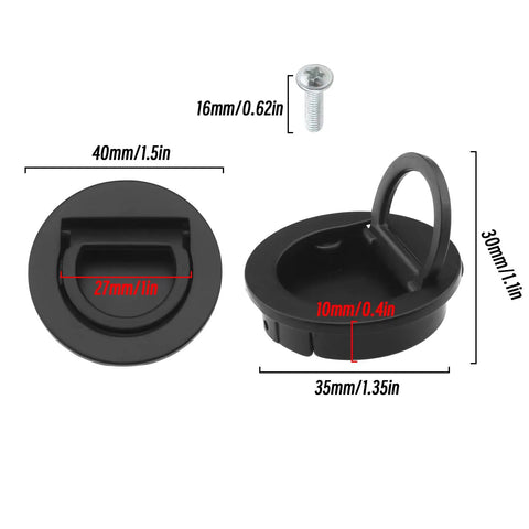 Dimensions of 2 Pack Recessed Zinc Alloy Door Pull Handles With Screws, 40mm Flush Ring Pull, showing 35mm mounting hole, 16mm screw