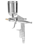 Compact Pneumatic Spray Gun With Tight 0.5mm Nozzle And 125ml Gravity Cup Delivers Slick Atomization for auto touch up and wood staining.