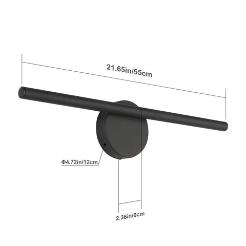 Black Wall Sconce Rotatable 360 Degree LED Light Fixture For Bedroom, Living Room, And Hallway, showing dimensions and design